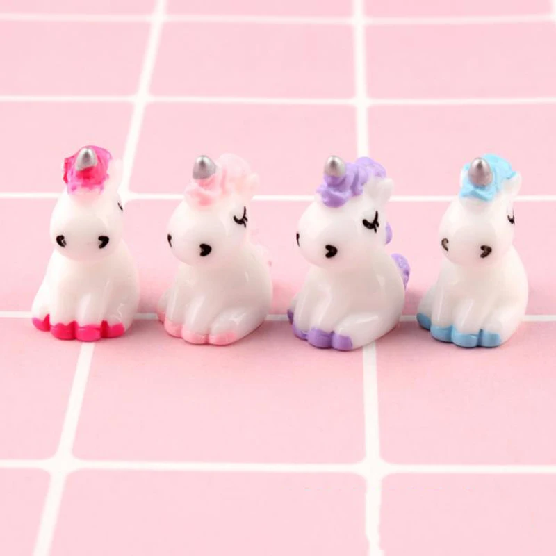 

4 Pcs/set Cartoon Mini Resin Unicorn Miniature Cute Fairy Micro Landscape Unicorn Decor Figurine Home Garden Decors