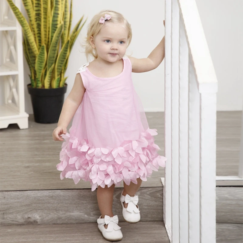 

Roimyal Wholesale Spring Summer New Girl Sleeveless Cute Petals Dress 3-8years Baby kids Toddler Party Dresses Free Shipping