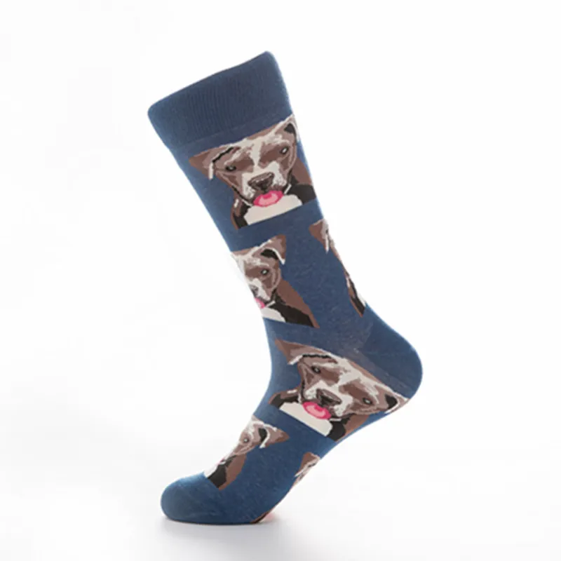 PEONFLY счастливые мужские носки высокие носки с круглым вырезом длинные зимние и осенние модные крутые носки с изображением бульдога Лабрадора быка волка - Цвет: cowboy blue mouth