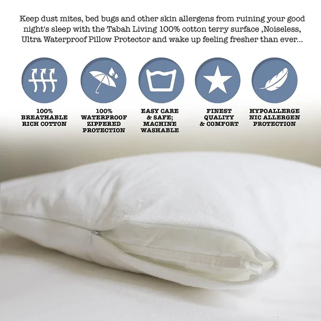 Standard Size 21 27 100 Waterproof Terry Cloth Pillow Protector Standard Size 21 27 100 Waterproof Terry Cloth Pillow Protector Zippered Style