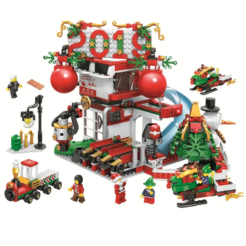 

Christmas Advent Calendar Santa Claus Snowmobile Slide Park Figures Building Blocks Model Toys Compatible with legoingly Gifts