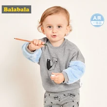 Balabala/свитер на флисовой подкладке для маленьких девочек и мальчиков трикотажный пуловер для новорожденных с открытым плечом и круглым вырезом в рубчик