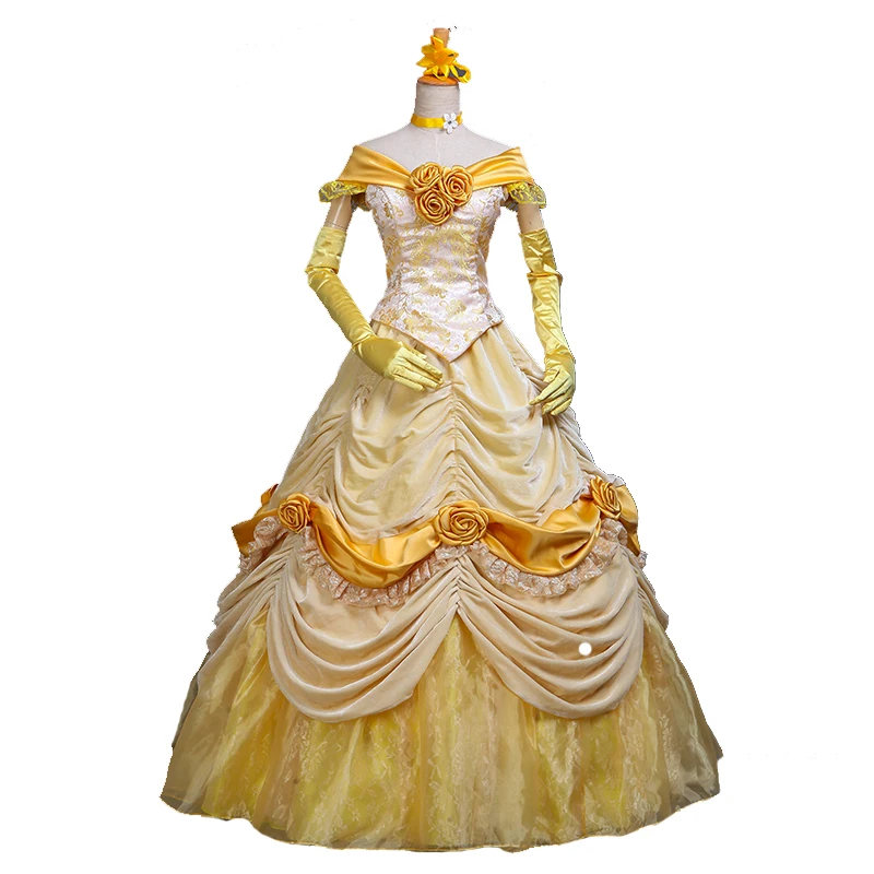 

Beauty and the Beast Costume Fancy Halloween Costumes for Women Princess Belle Cosplay Costume Yellow Belle Dress Costume