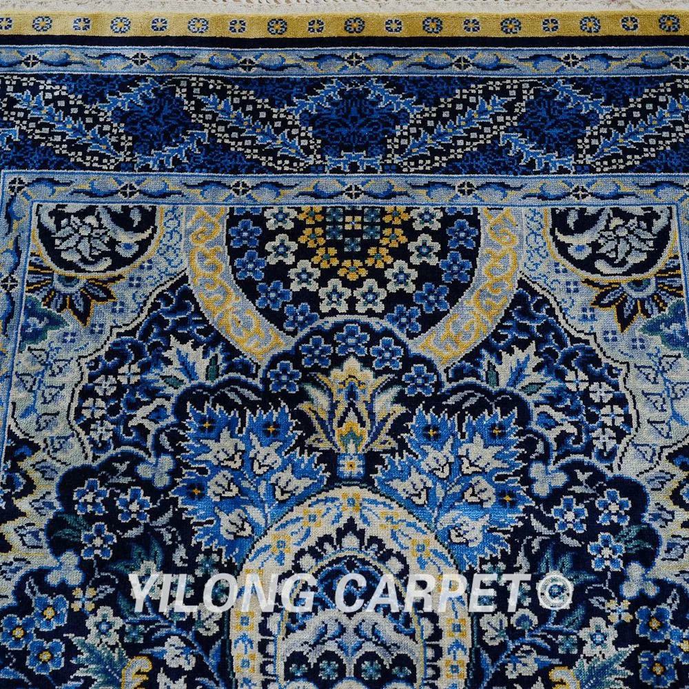 Yilong 2 'x 3' Восточный шелковый ковер темно синий Изысканный персидский коврик