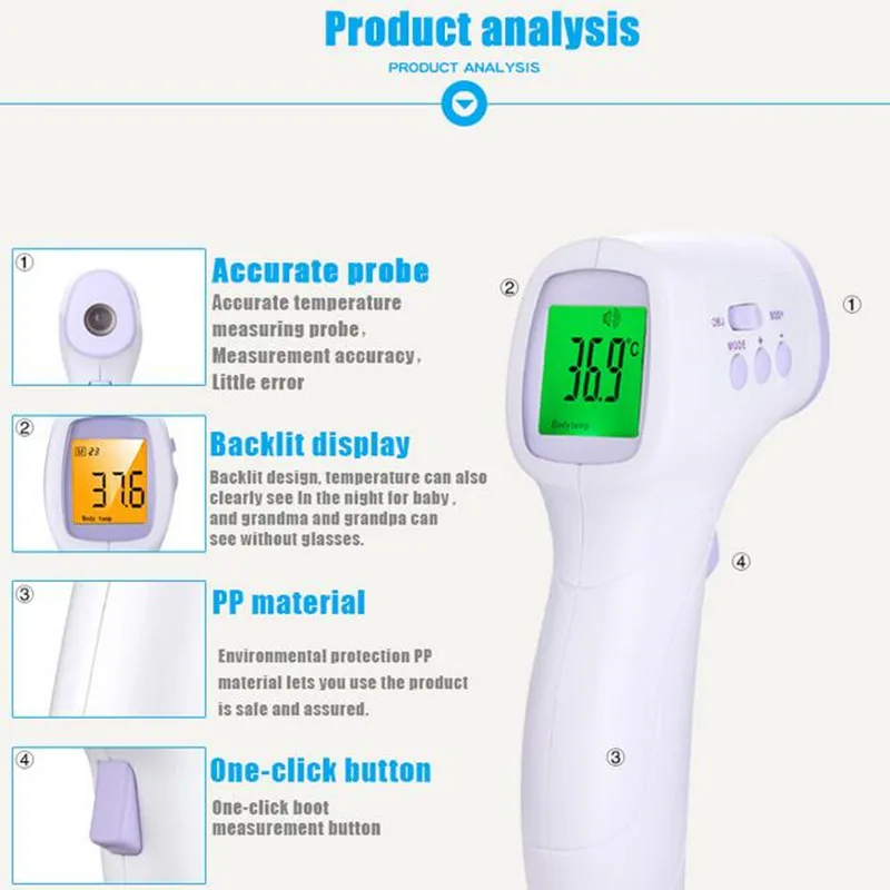 Цифровой термометр инфракрасный Baby взрослых лба Бесконтактный инфракрасный термометр с ЖК-дисплей Подсветка termometro infravermelh