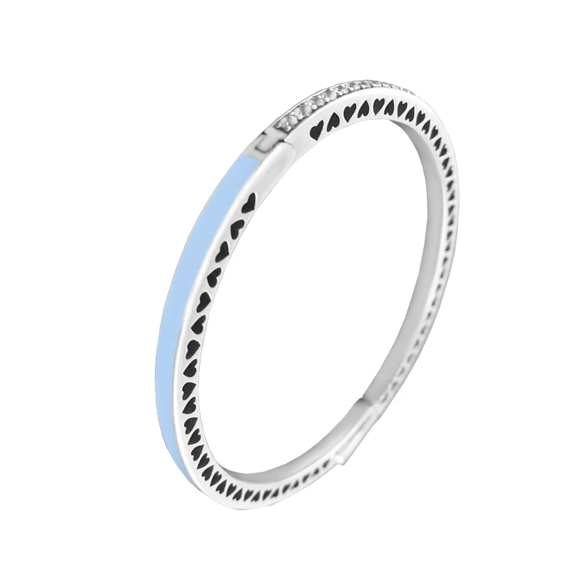 

Genuine 925 Sterling Silver Bracelets Bangles for Women Radiant Hearts Bangle with Air Blue Enamel Clear CZ