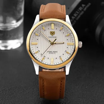 

YAZOLE Fashion Classic Brand Men Watch Stereo Dial Big Nail Scale Luminous Pointer Leather Strap Mens Clock Quartz Watches reloj