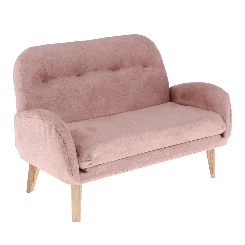 Exquisite Handmade Flannelette Double Sofa Armchair for 1/6 Dollhouse Furniture Decoration Accessory Pink