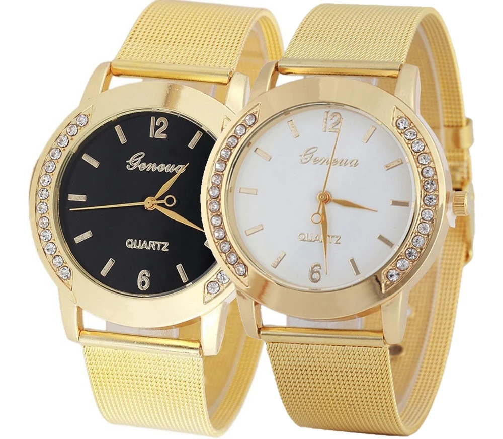 

MEIBO Watches Women's Geneva Wrist Watches Luxury Crystal Round Case Gold plated Alloy 20mm Watchband Quartz Watches Relogios