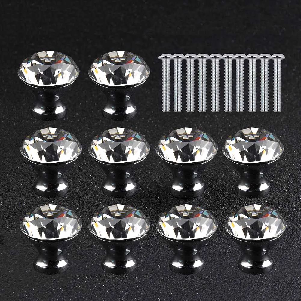 YNIZHURE Лидирующий бренд 10 шт 30 мм Diamond Форма Кристалл Стекло ручки комод для шкафа с выдвижными ящиками для кухонного шкафа с винтами