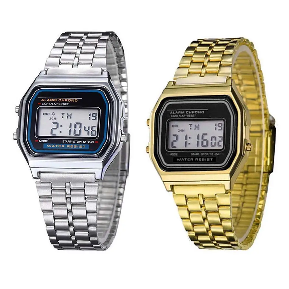 Модные золотые серебряные часы для мужчин Винтаж часы электронные цифровые дисплей Ретро стиль часы