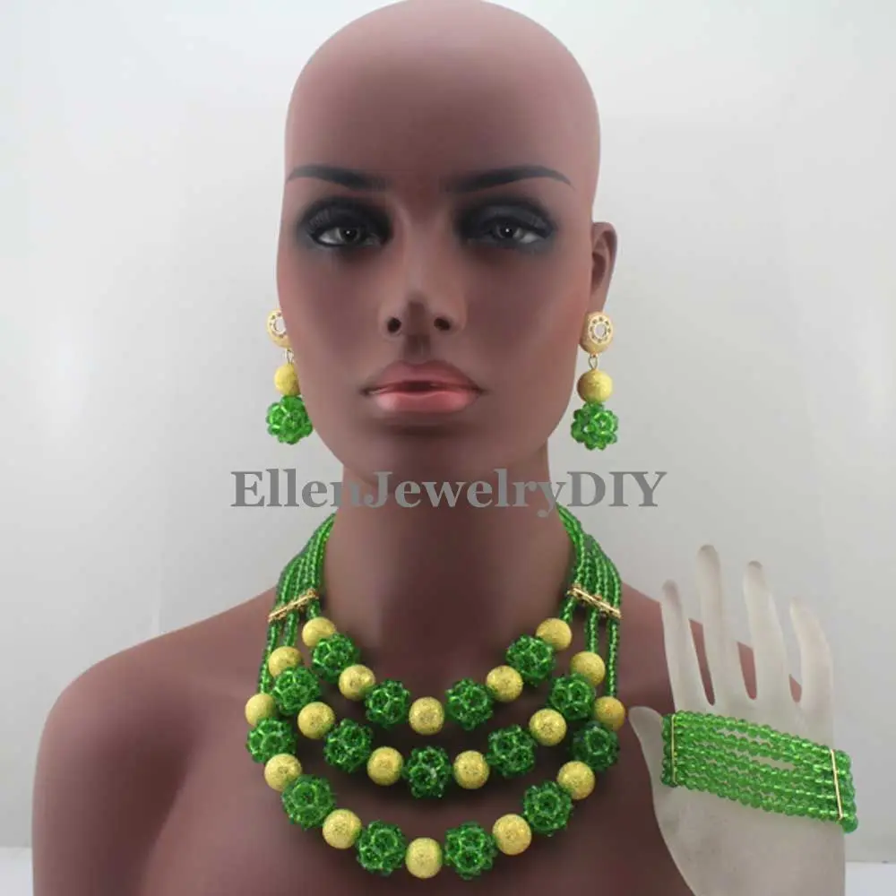 

Новинка, африканские зеленые Кристальные бусины, комплект ювелирных изделий, нигерийские наборы ювелирных изделий для свадебной вечеринки, наборы кристальных бусин W13569