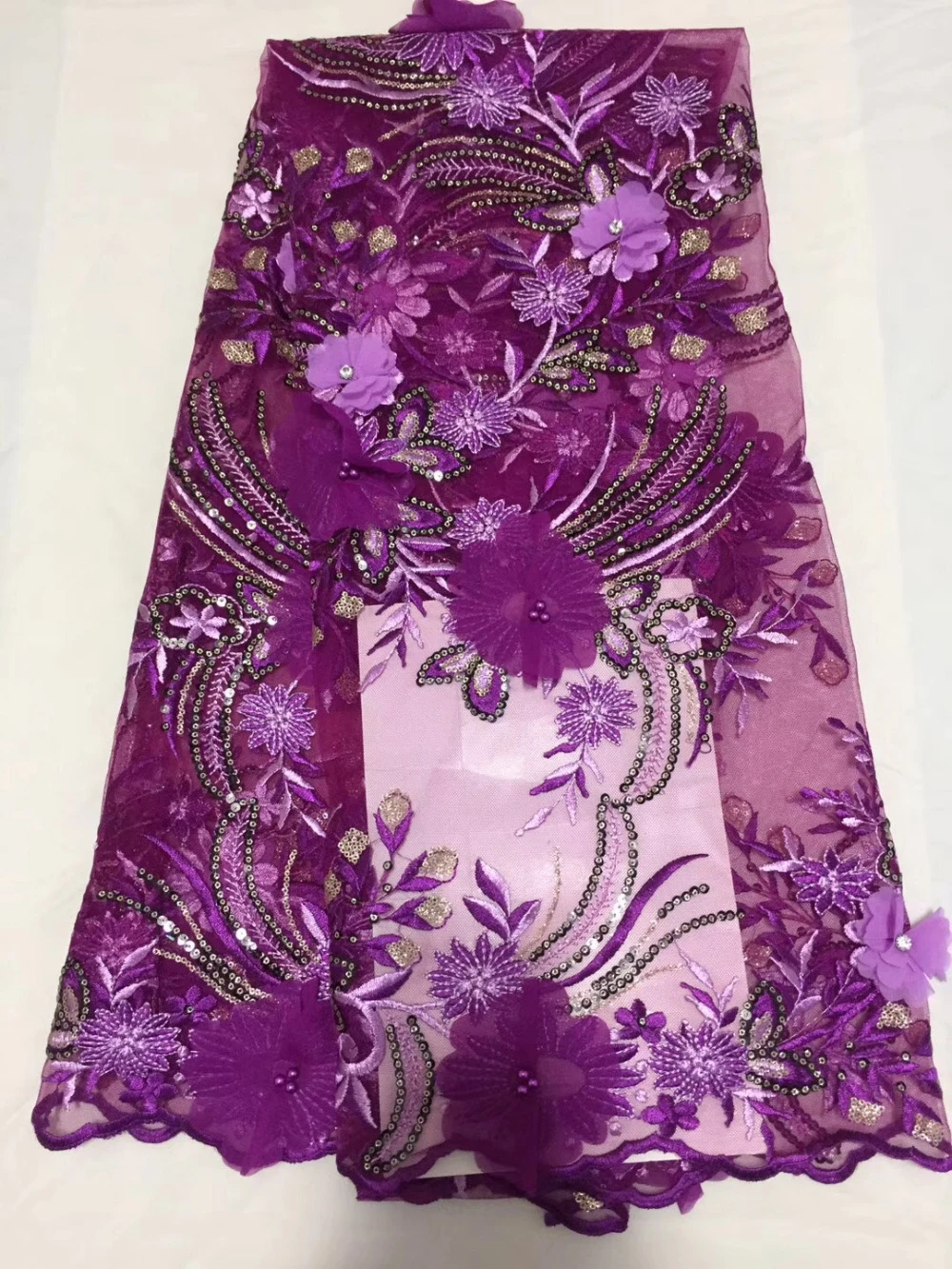 

2018 New style French net lace fabric 3D flower African tulle mesh lace fabric high quality african lace fabric