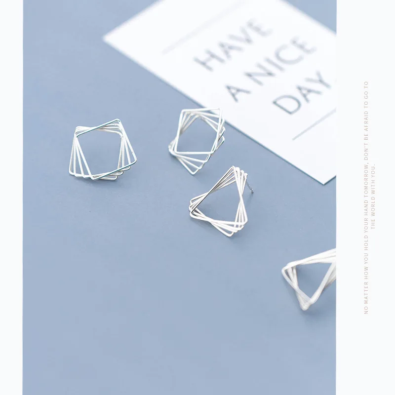 New Arrival Authentic 925 Sterling Silver Exquisite Square Stud Earrings for Women Hyperbole Fine Jewelry | Украшения и