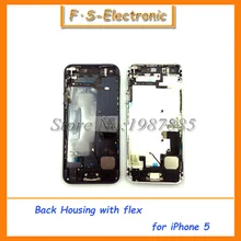 New Replacement parts for iphone 5 5s full housing case metal alloy back cover+flex cable+buttons assembly Free shipping