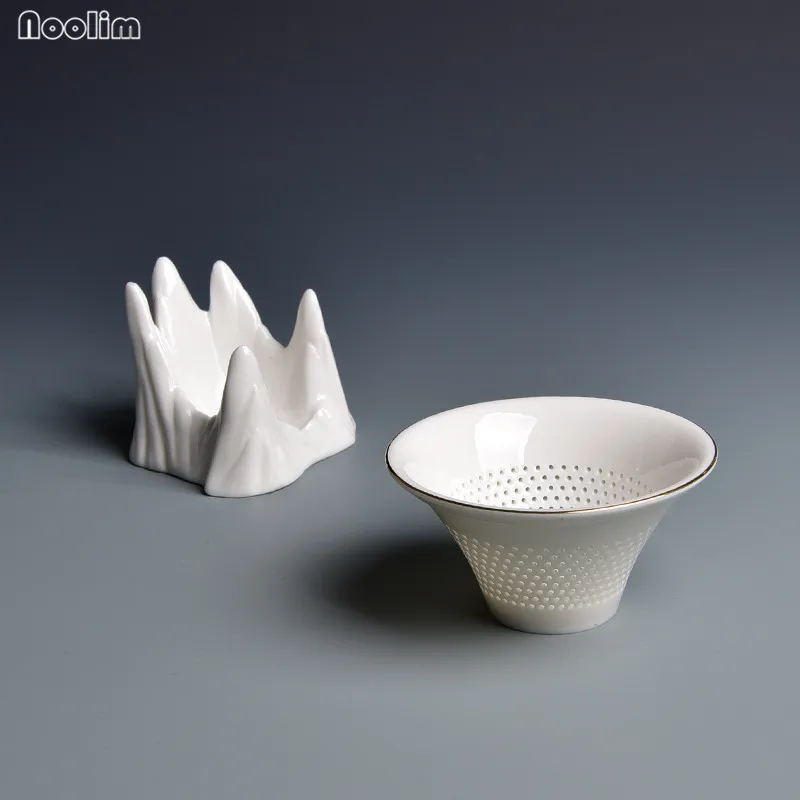 NOOLIM Mountain Peak White Jade Porcelain Tea Filter Strainer Creative Teahouse Tools Ceramic Fair Cup Office Drinkware