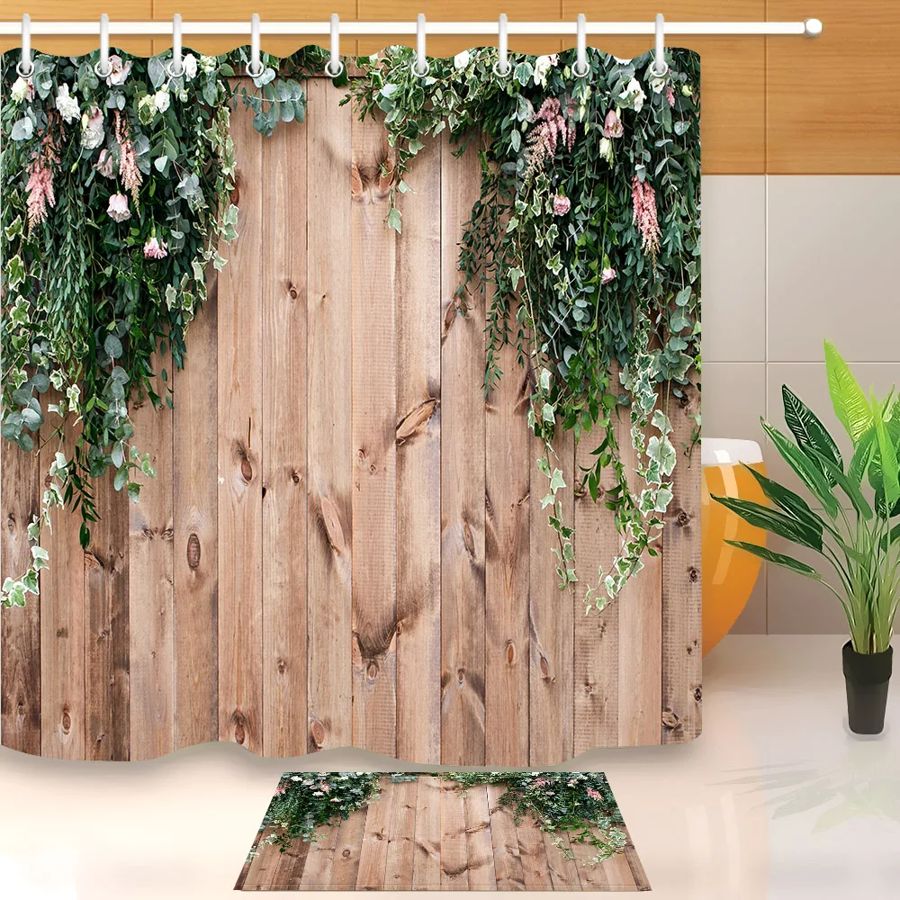 LB 72*72 ''Цветочное дерево над деревенской деревянной панелью занавеска для душа Высокое качество водонепроницаемый полиэстер экраны для ванной для домашнего декора