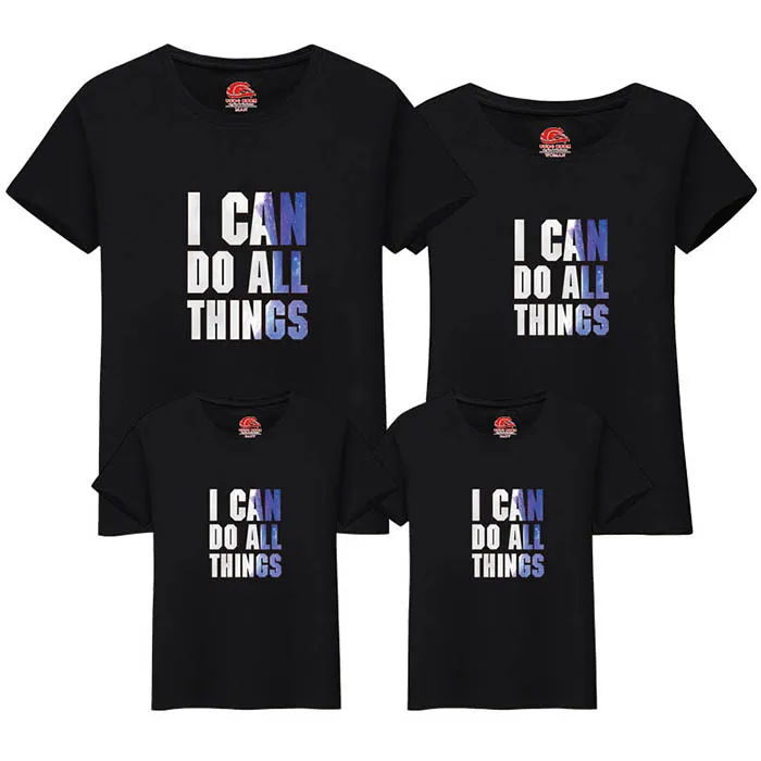 Летняя семейная одежда, футболка с надписью «I CAN DO ALL THINGS», одинаковые комплекты для мамы и детей, одежда с короткими рукавами для мамы и дочки и сына