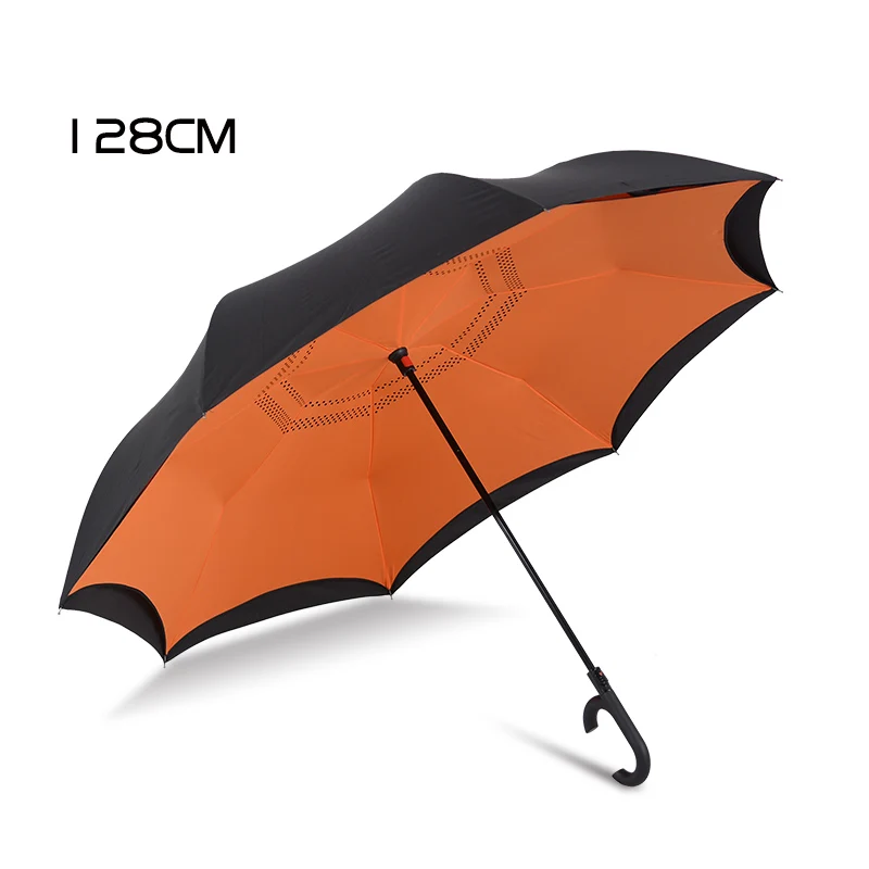 Bachon обратный ветрозащитный зонтик большой зонт с автоматическим закрытием двухслойный перевернутый зонтик Женский Мужской автомобильный мужской женский зонт - Цвет: orange-128CM