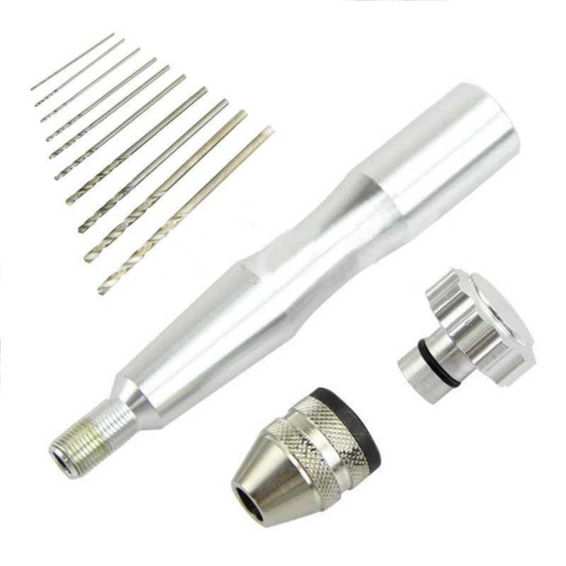 1set Aluminum Mini Micro Hand Drill with Keyless Chuck +10pcs Twist Drills 0.6-2.0mm