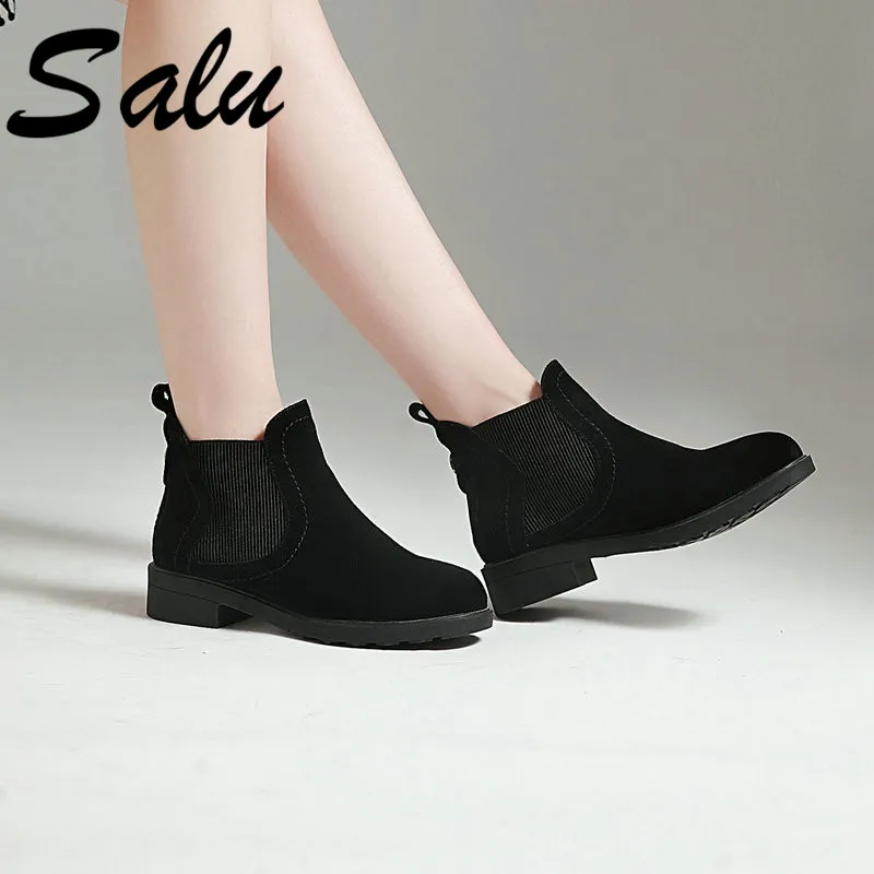 

Salu Top Quality Women Ankle Boots Round Toe Low Heels Punk Motorcycle Boots Autumn Winter Ladies Shoes Woman Ladies Boots