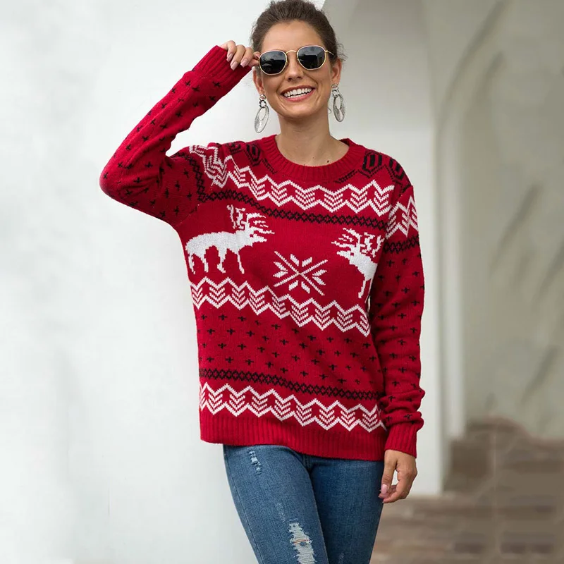 Осенний Рождественский свитер с оленем, толстый Рождественский свитер, Женский пуловер, Женский вязаный зимний теплый свитер для женщин
