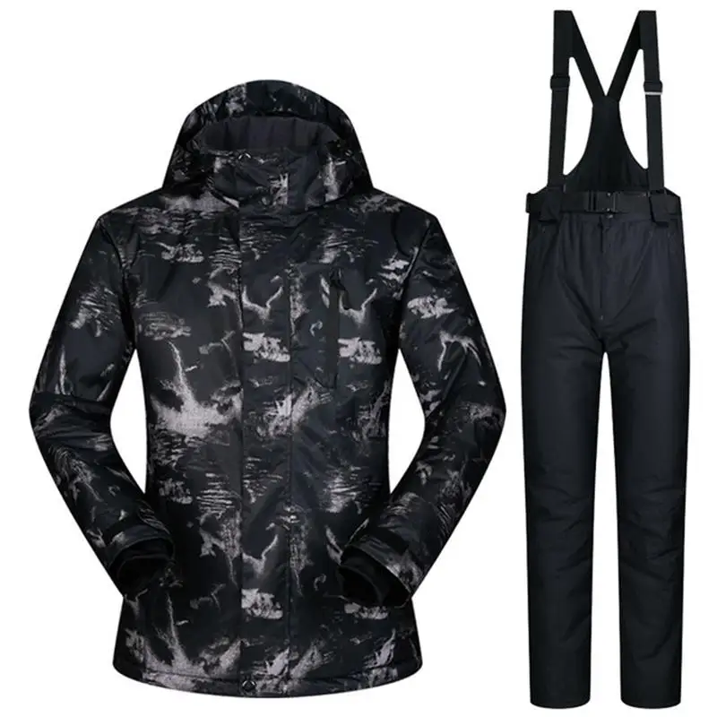 

Men's Ski Suit Hooded Snowsuit Jackets and Bib Trousers Set Waterproof men's Skiing suits Winter Ski Wear Clothes 2018