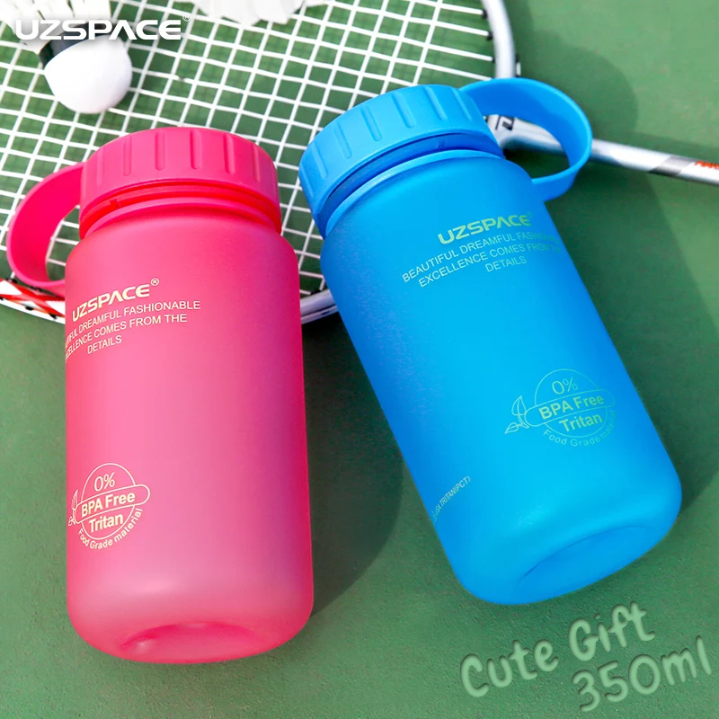 

UZSPACE 350ml Sports Water Bottle kids Tritan BPA Free Portable Leakproof Frosted Plastic Hiking Drink Bottle with Rope