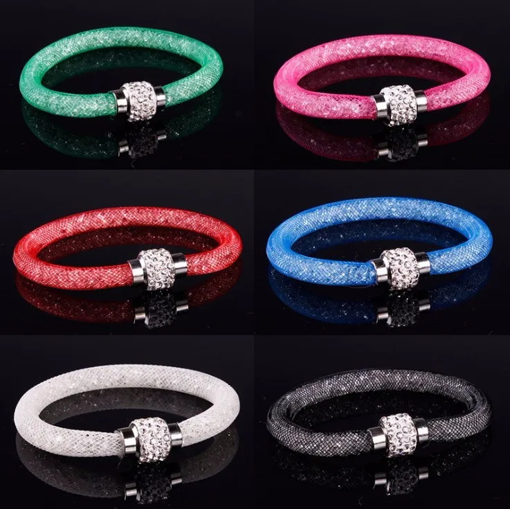 

2019 Hot dust net binary Crystal from Swarovski bracelets with rock crystal filled magnetic claspa Bracelet