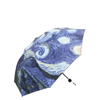 Van Gogh Oil Painting Umbrella Women Creative Starry Sky Arts Parasol Female Outdoor Travel Sun Umbrellas Girl Rain Umbrellas2