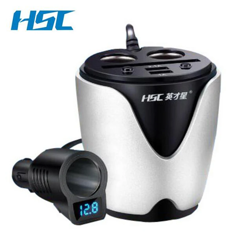 

HSC 12-24V 3.1A Output USB Car Charger Voltage Current Display Quick Charger Car Cup Holder Car Cigarette Lighter Socket