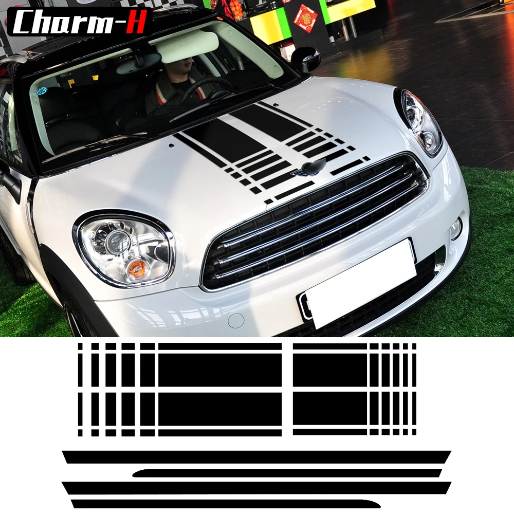 Капот полосы капюшон Наклейка Магистральные задняя сторона юбка Racing Stripes стикеры наклейки для Mini Cooper Countryman R60 2013-2016 3 вида цветов