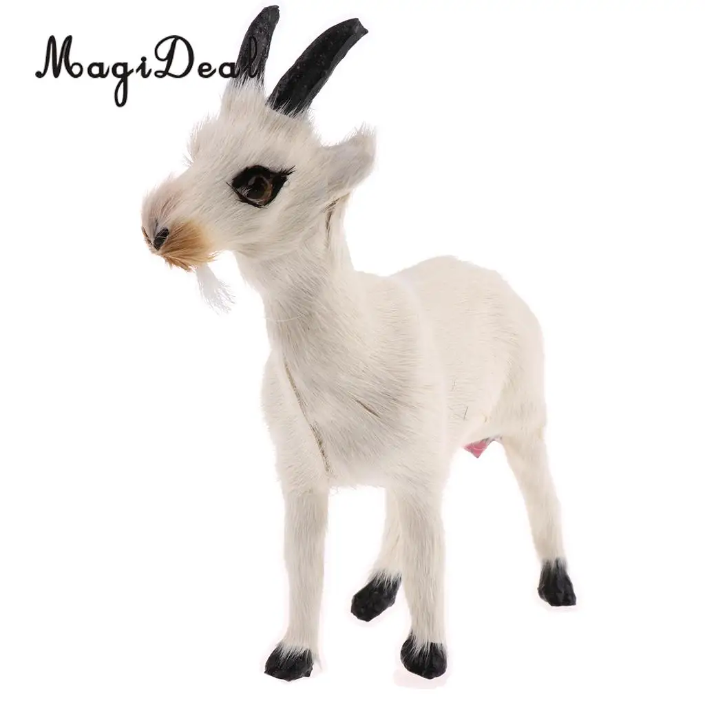 MagiDeal 1Pc Realistic Faux Fur Stanidng Goat Animal Model Figures Cute Plush Toy for Baby Kids Home Bedroom Car Decoration