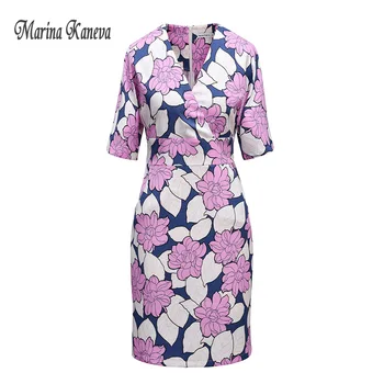 

M- 4XL Floral Print Vintage V neck Dress Women Retro Purple Female Dresses Rockabilly Robe feminino vestidos verano 2018 summer