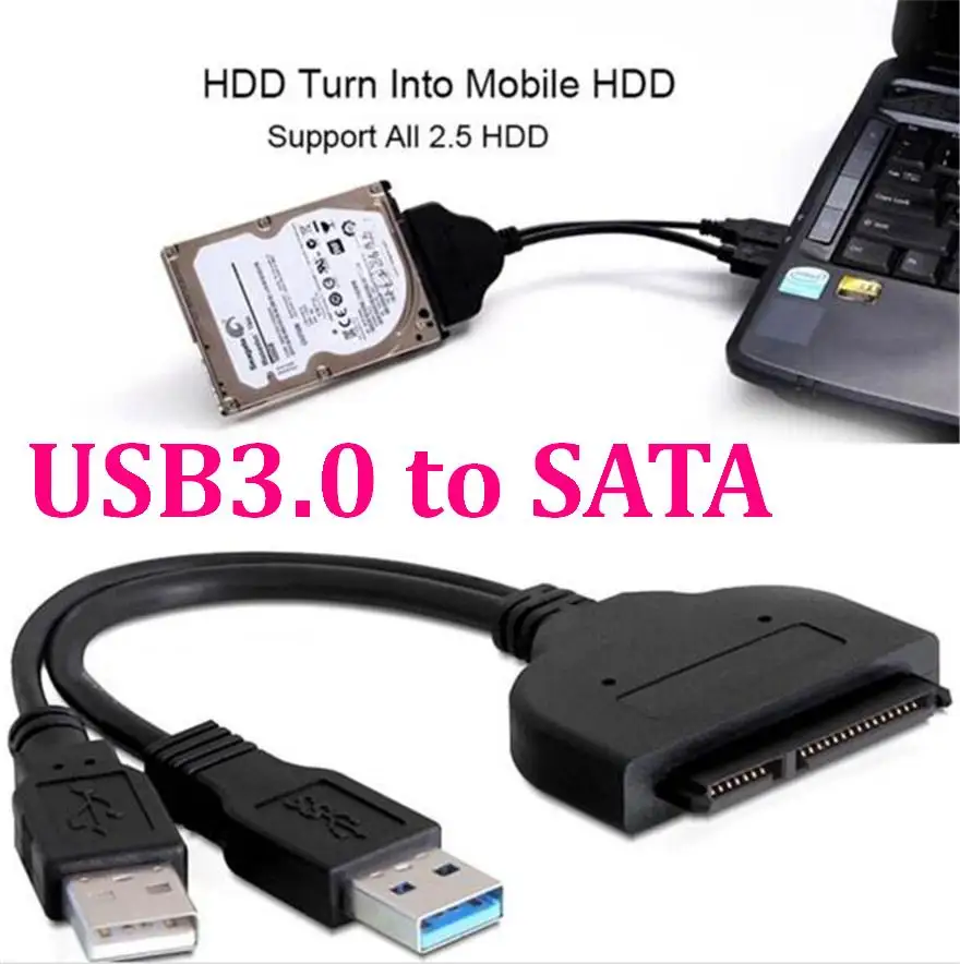 

USB3.0 USB 3.0 to SATA 7+22Pin to USB2.0 Adapter Cable For 2.5 HDD Laptop Hard Disk Drive sata hard drive cable with power USB