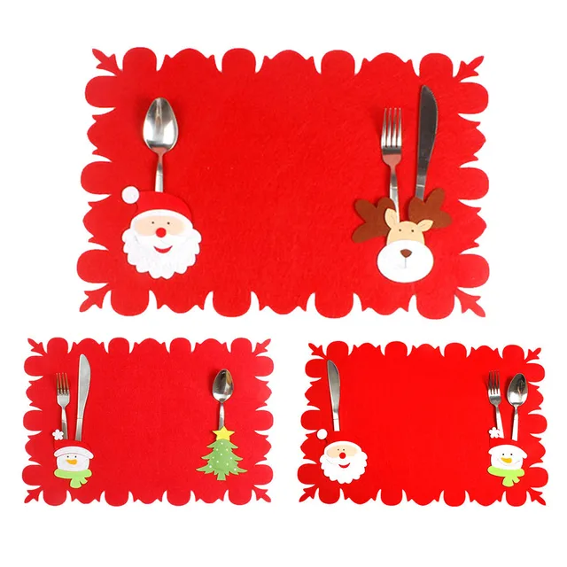 Rode Kerst Placemat Tafelkleed Xmas Kerstman Sneeuwpop Patroon