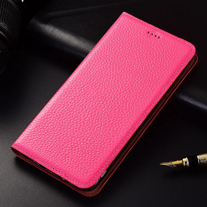 Чехол из натуральной кожи с откидной подставкой личи для Xiao mi Red mi 7 7A 8 8A K20 K30 Note 7 8 8T Pro/mi 9T Pro Чехол для мобильного телефона - Цвет: Розовый