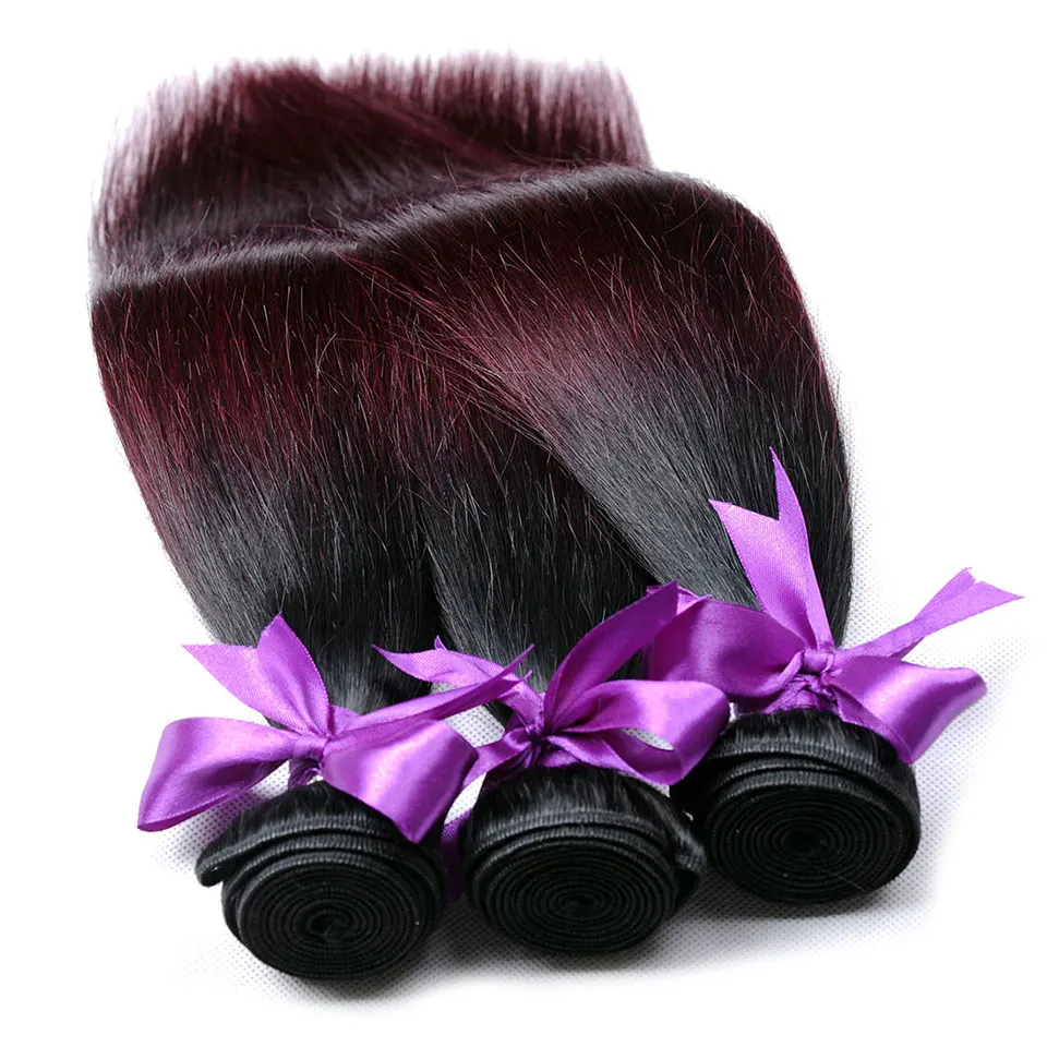 Pinshair 1B бордовое прямое, Омбре волосы бразильские волосы плетение пучки человеческих волос расширение не Реми 10-26 дюймов 1/3 пучков