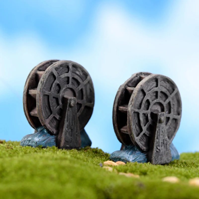 

ZOCDOU 2 Pieces Waterwheel Watercart Mill Wheel Holland Windmill Netherlands Model Statue Figurine Ornament Miniatures Garden