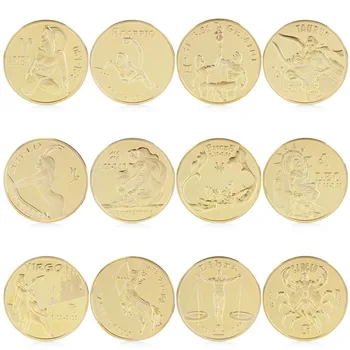 

12Pcs Gold Plated Twelve 12 constellation Commemorative Coin Collection Physical