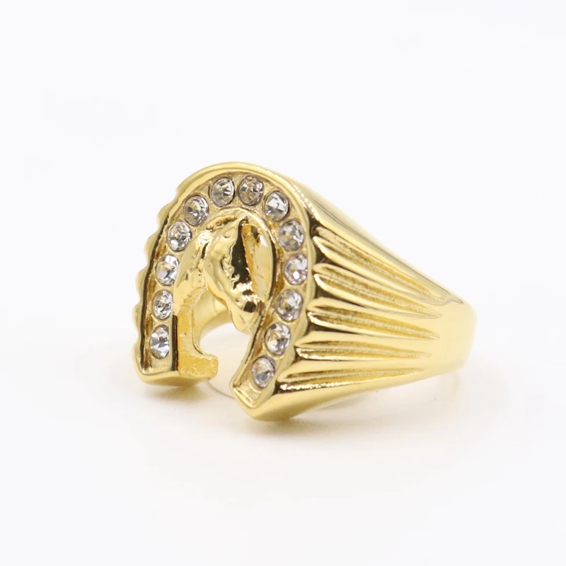 Mens Personality Lucky Horseshoe Ring Stainless Steel Vintage Gold Ring Band Finger (3)
