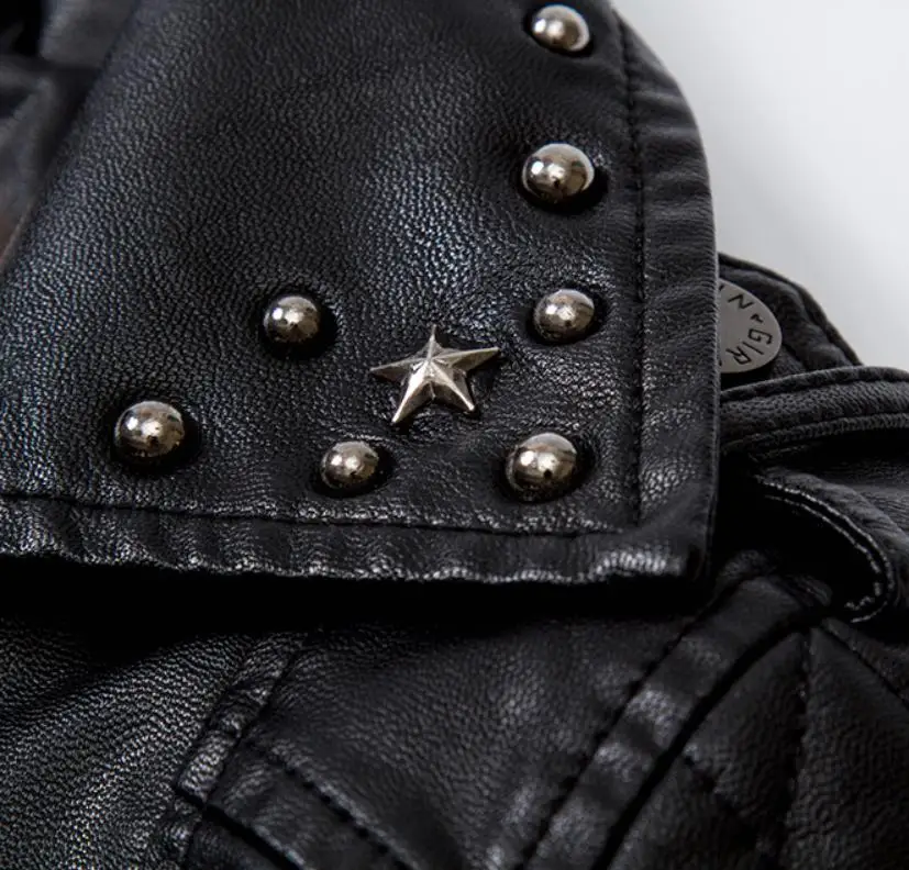 Girls' PU Leather Jacket with Rivet Detailing for Spring and Autumn - Stylish Outerwear for Babies, Kids and Teens - Casual Motorcycle Coat (Model Y917) image 6