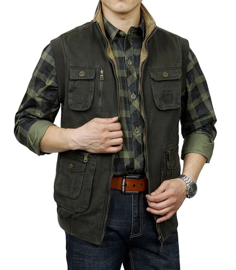 M~3XL 2015 Autumn Spring Reversible Casual Men Vest Coat AFS JEEP Cotton Pocket Cargo Outdoor Sleeveless Jackets Waistcoat Vests (19)