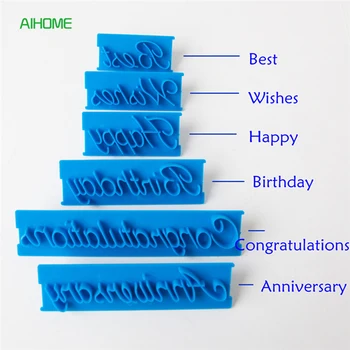 

6pcs/set Handwriting Fondant Cake Embosser Plastic Letters Mold Happy Birthday Best Wishes Anniversary Dough Cutter Cookie Tools