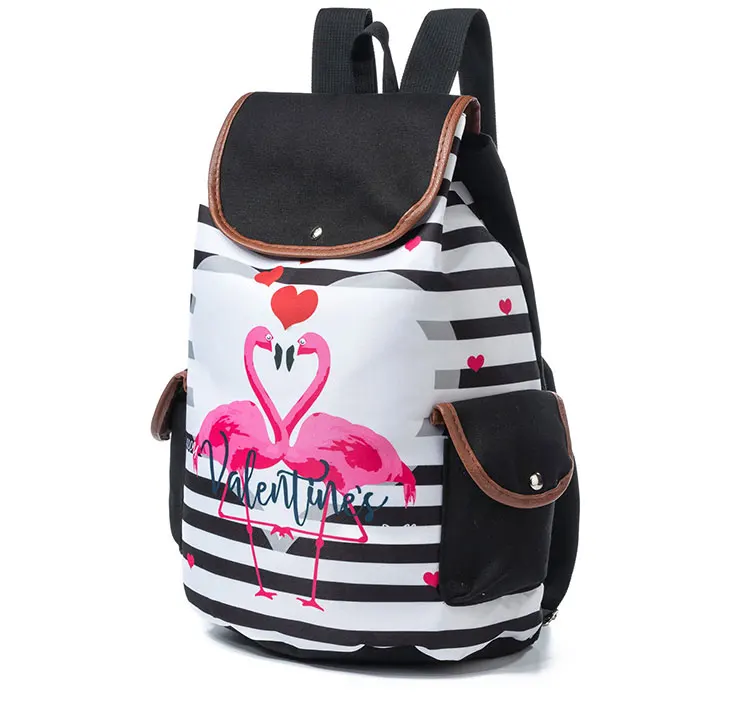 Miyahouse женский рюкзак с принтом в полоску и фламинго, модный мультяшный холщовый женский школьный рюкзак на шнурке, Дизайнерская Дорожная сумка