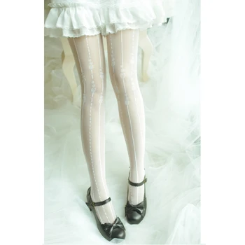 

Japanese style Sweet Lolita tights white Rose stripes modeling pattern Silk stockings 1order=1pc