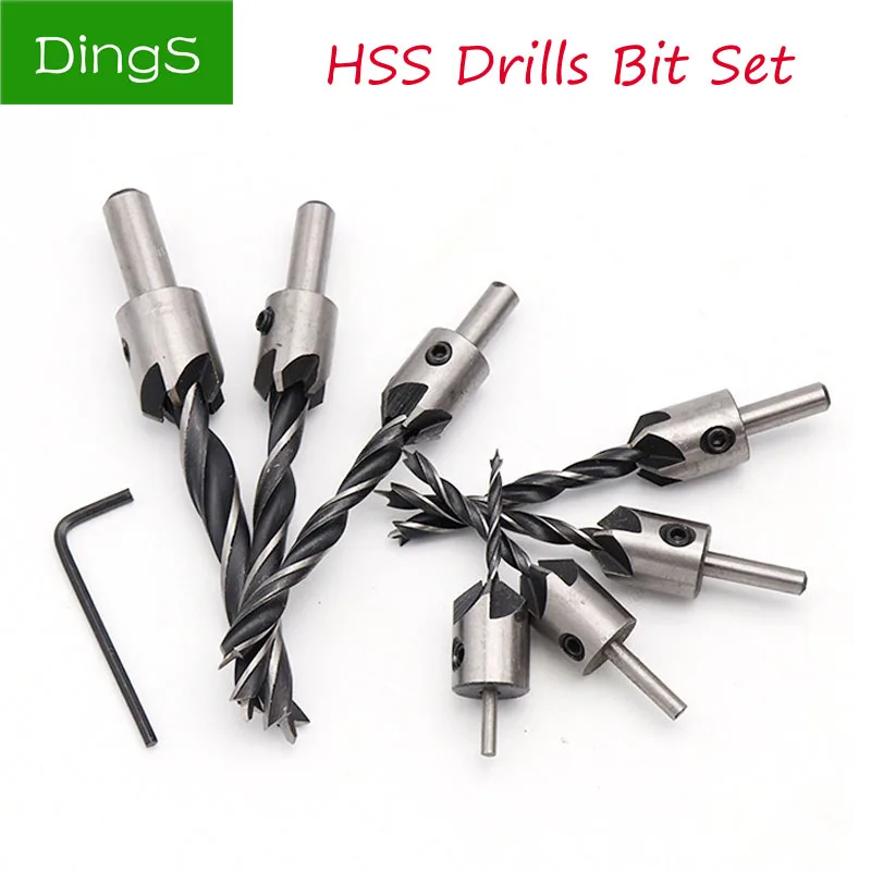 

4/7pcs HSS Drills Bit Set 5 Flute Countersink Drill Press Set Chamfer Reamer Woodworking Power Tools 3mm-10mm