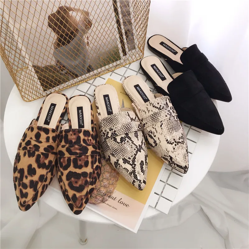 leopard loafer slides