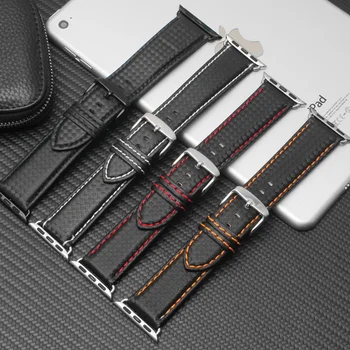 

Luxury Strap for Apple watch band 44 mm 40mm iWatch band 42mm 38mm Carbon fiber+Leather watchband bracelet Apple watch 4 3 2 1