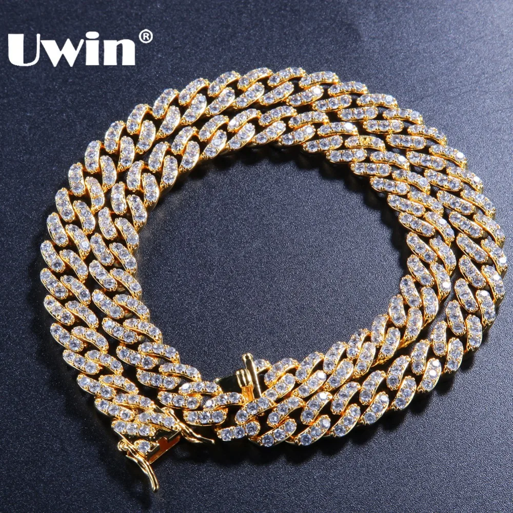 Uwin 9 мм Micro Pave Iced CZ кубинское звено ожерелья цепочки золотой цвет Роскошные Bling ювелирные изделия Мода хип хоп для мужчин